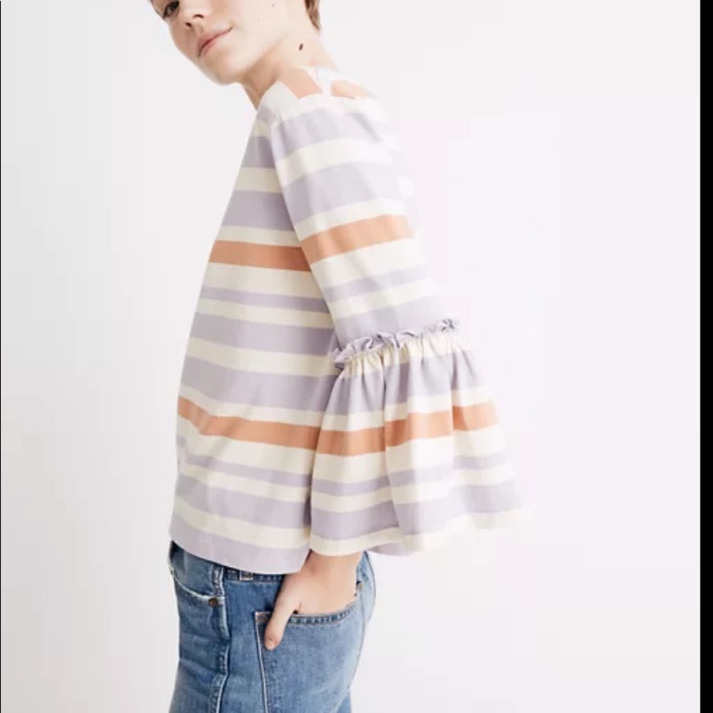 Madewell Striped Bell Sleeve Blouse in Lavender, Cream & Rust